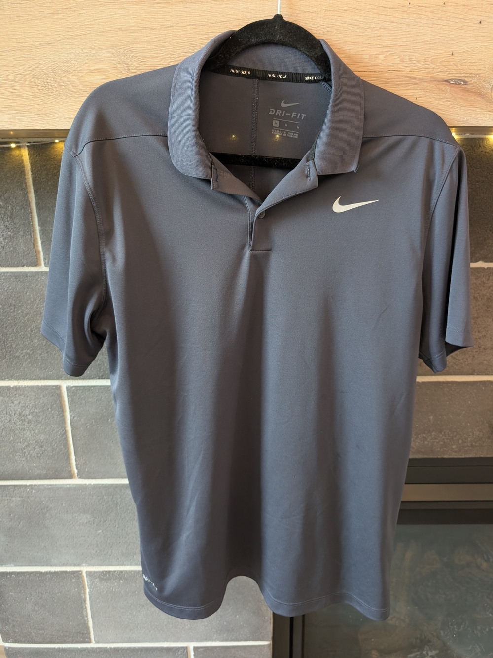 Nike Men's Polo Shirt - Charcoal Gray with White Swoosh